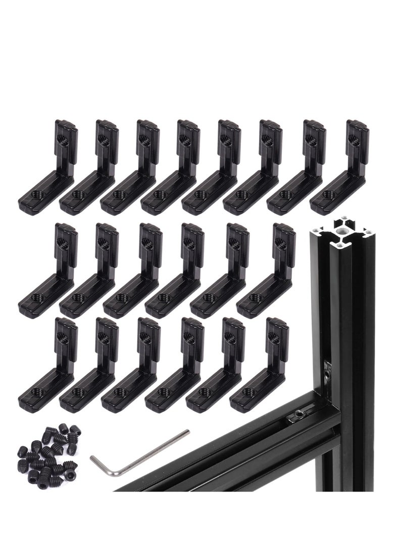 2020 Series L-Shape Interior Inside Corner Connector, 20Pcs Black T Slot L-Shape Interior Joint, for Aluminum Extrusion Profile Slot Connector Set 6mm with 40 Screws&Wrench