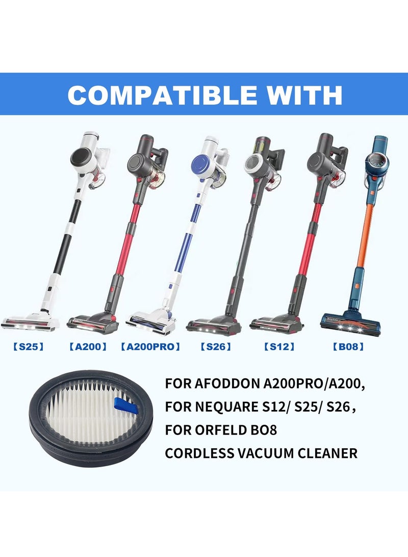 4 Pack HEPA Filter For Afoddon A200Pro/A200, ORFELD B08/C10A/C10G and NEQUARE S12 S25 S26 Series Cordless Vacuum Cleaner High-Density HEPA with Foam Pre-filter