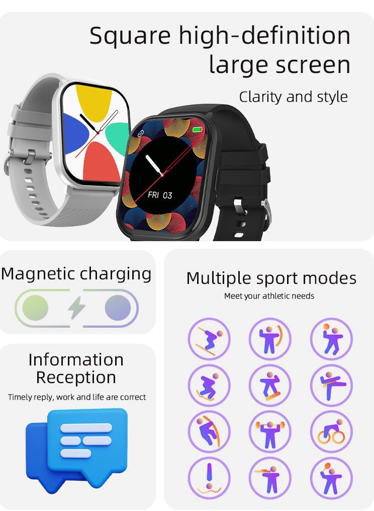 Men's Smartwatch Women Casual Fitness Tracker, Heart Rate Sleep Monitor IP68 Waterproof Sport Smartwatch, 2.1 inch Screen