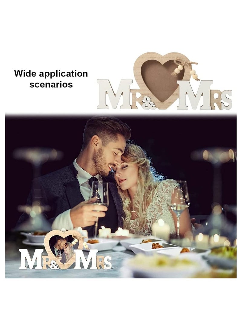 Wedding Gifts with Heart Photo Frame, Wedding Decorations Couple Personalised Photo Frames Romantic Gifts, Wooden Tabletop Picture Frame Mr and Mrs for Anniversary Party Home Decor