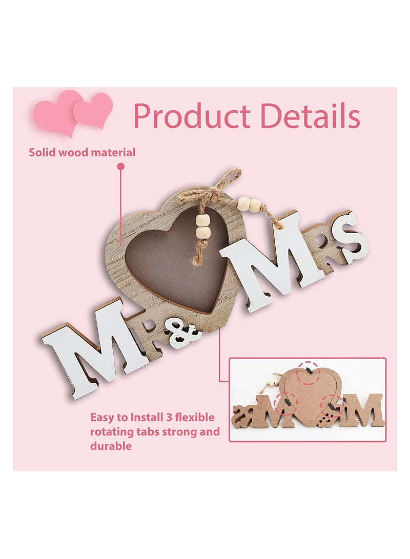 Wedding Gifts with Heart Photo Frame, Wedding Decorations Couple Personalised Photo Frames Romantic Gifts, Wooden Tabletop Picture Frame Mr and Mrs for Anniversary Party Home Decor
