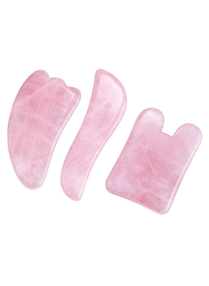 3pcs Pink Rose Quartz Gua Sha BoardTherapeutic Relief and Skin Renewal Premium All Natural Handmade Healing Stone