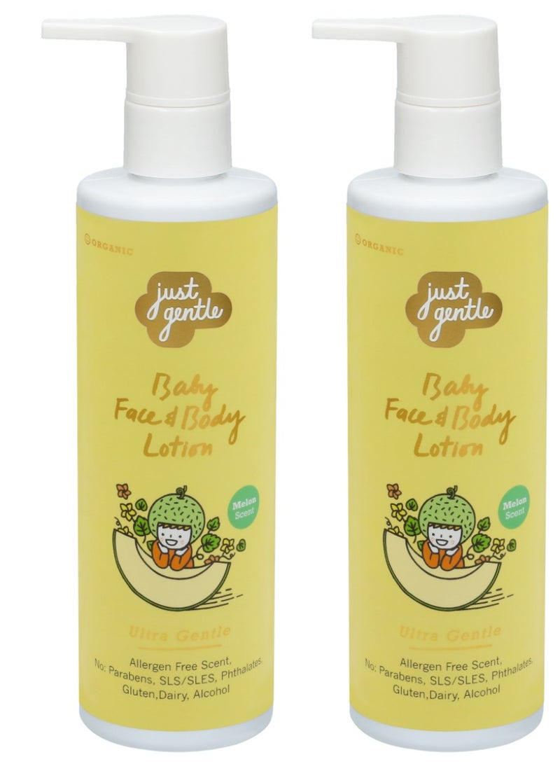 Organic Baby Moisturizing Lotion Melon -Twin Pack -  97% Natural Ingredients, Hydrating Shea Butter & Aloe Vera, Suitable for Newborns, 200ml + 200ml