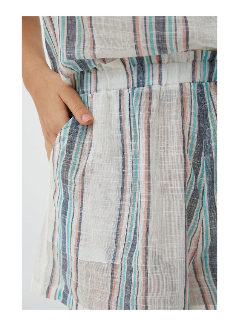 Textured Stripe Paper bag Shorts