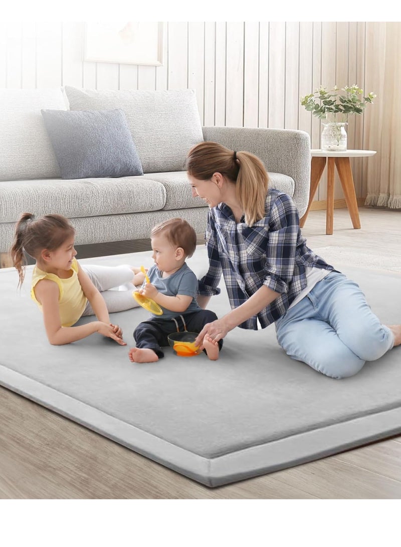 Grey 3 CM Thick Baby Play Mat, Nursery Area Rug Coral Velvet Crawling Rugs for Toddler Children Play Mat Yoga Mat Exercise Pads Carpet, Home Decor for Nursery, Kids Bedroom, 150 * 200