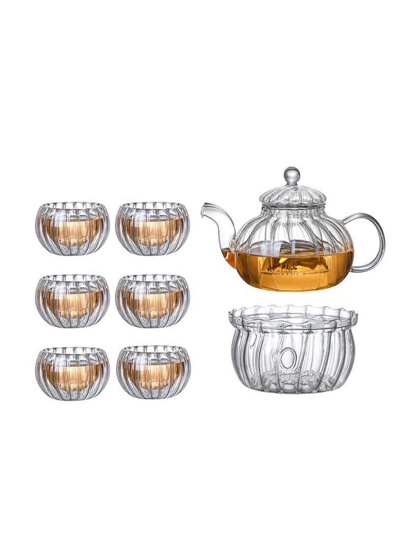 Teapot tea set high borosilicate glass candle holder with filter Set of 1 teapot 6 teacups suitable for scented tea, scented tea, loose leaf tea, espresso, tea, coffee