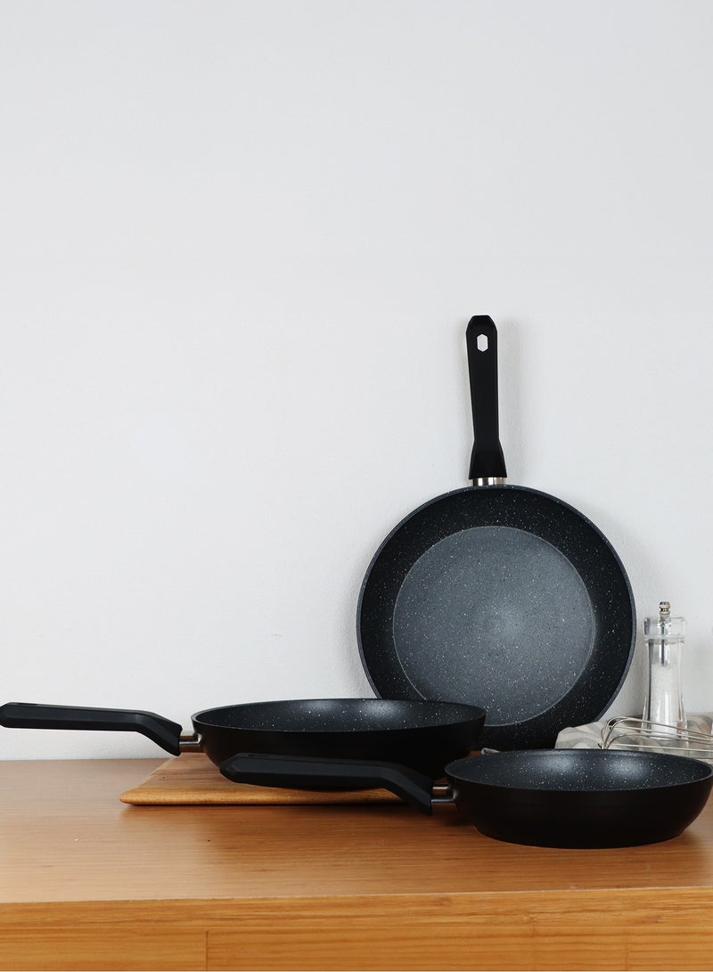 3 Pieces Non-Stick Granite Frying Pans, Non-Toxic Granite Cookware Set, 20cm 24cm 28cm Frying Pan Set with Induction Base, Cooking Skillet for Stir Fries, Dishwasher Safe, PFOA Free, Serenk Excellence Pan Series