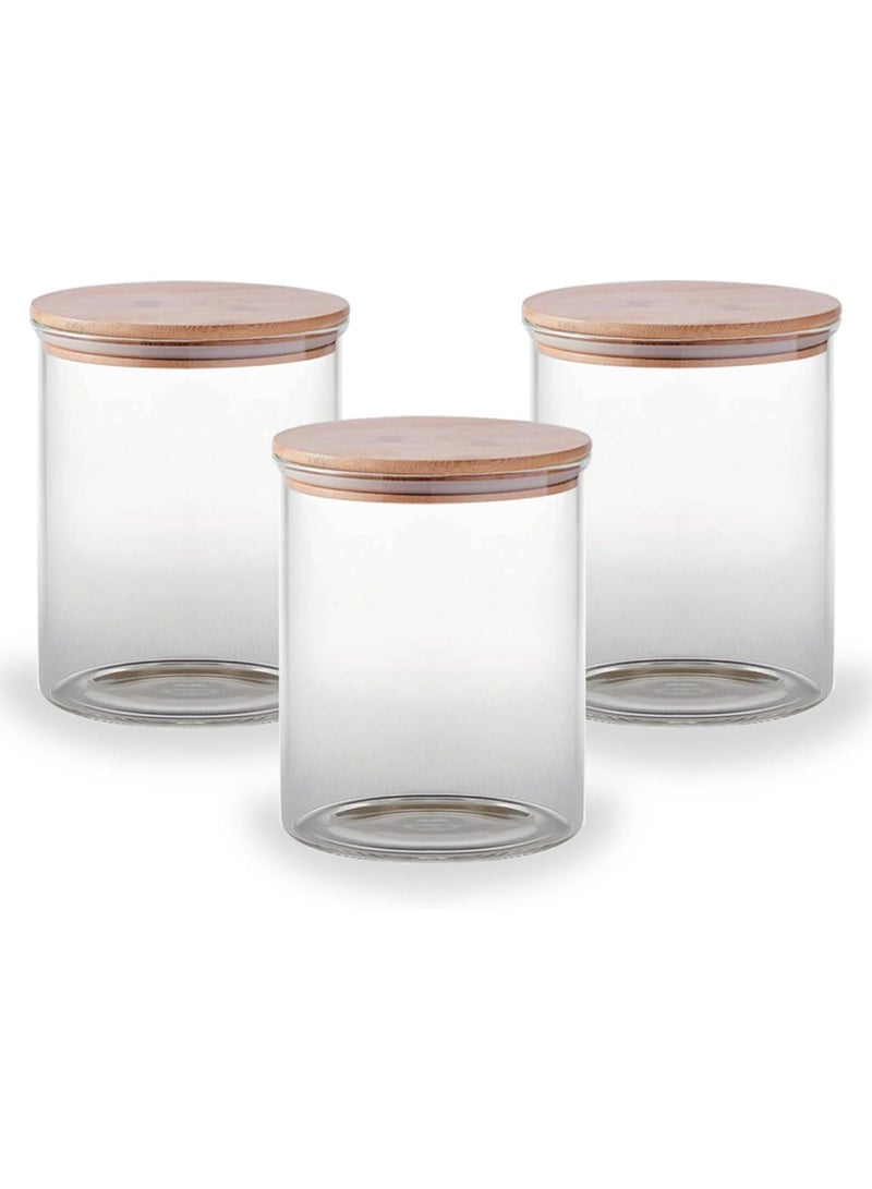 Canisters with Lids Set of 3 BPA Free High Borosilicate Glass Cookies Jars with Sealing Bamboo Cover YK4136 (400ML)
