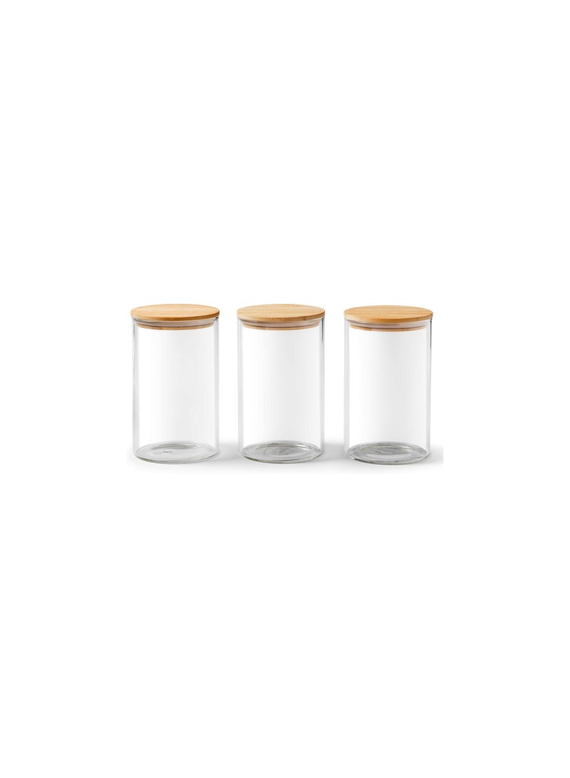 Canisters with Lids Set of 3 BPA Free High Borosilicate Glass Cookies Jars with Sealing Bamboo Cover YK4136 (400ML)