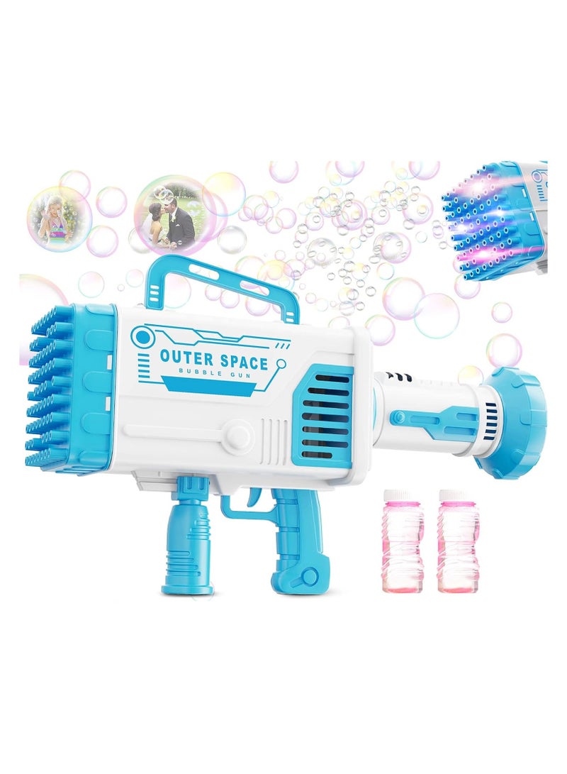 BrainGiggles 64 Holes Electric Rocket Bubble Gun with Lights Kids Toy Bubble Maker for Summer Party Fun (Blue)