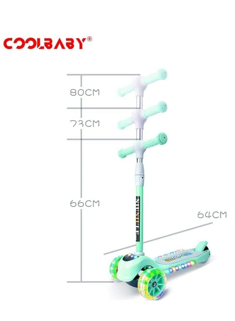 COOLBABY Kids Folding 3 Wheel Scooter for Toddler Boys Girls Adjustable Height PU Wheels