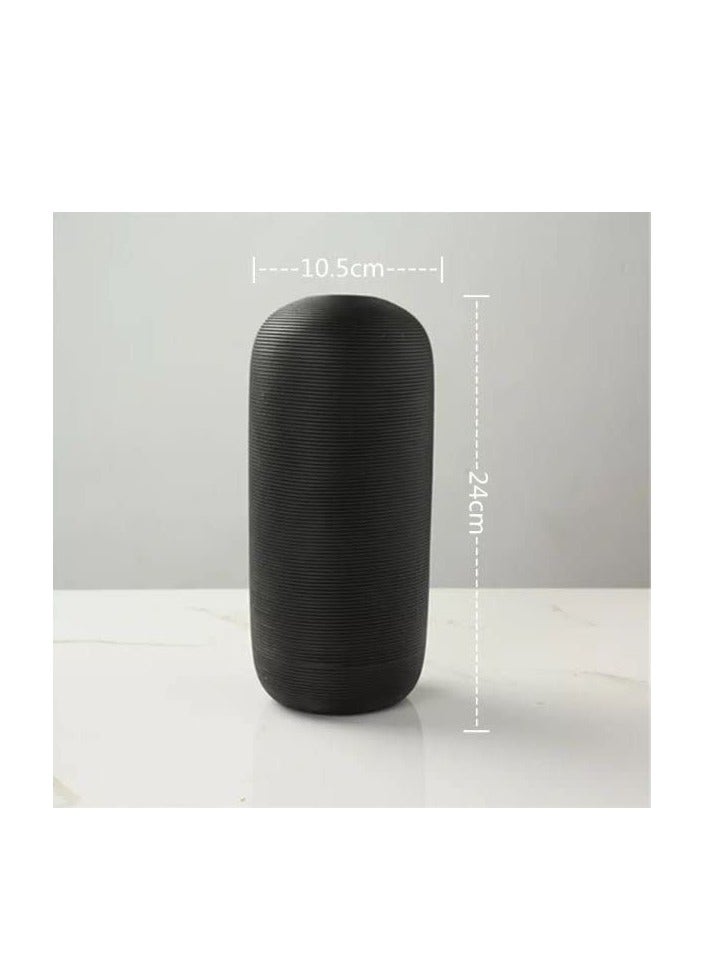SIHIYA LIFE  Black Cylindrical Embossed Line Ceramic Vase - Large | 10pcs Black Vase Fillers | Modern Minimalist , Nordic,Vase for Elegant Home Décor | Living Room Centerpiece  for Flower Arrangements