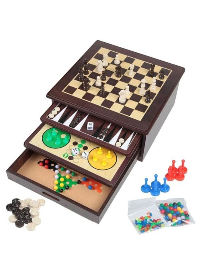 10-in-1 Multifunctional Board Game in Wooden Case - Dimensions 33*33*14.8 cm