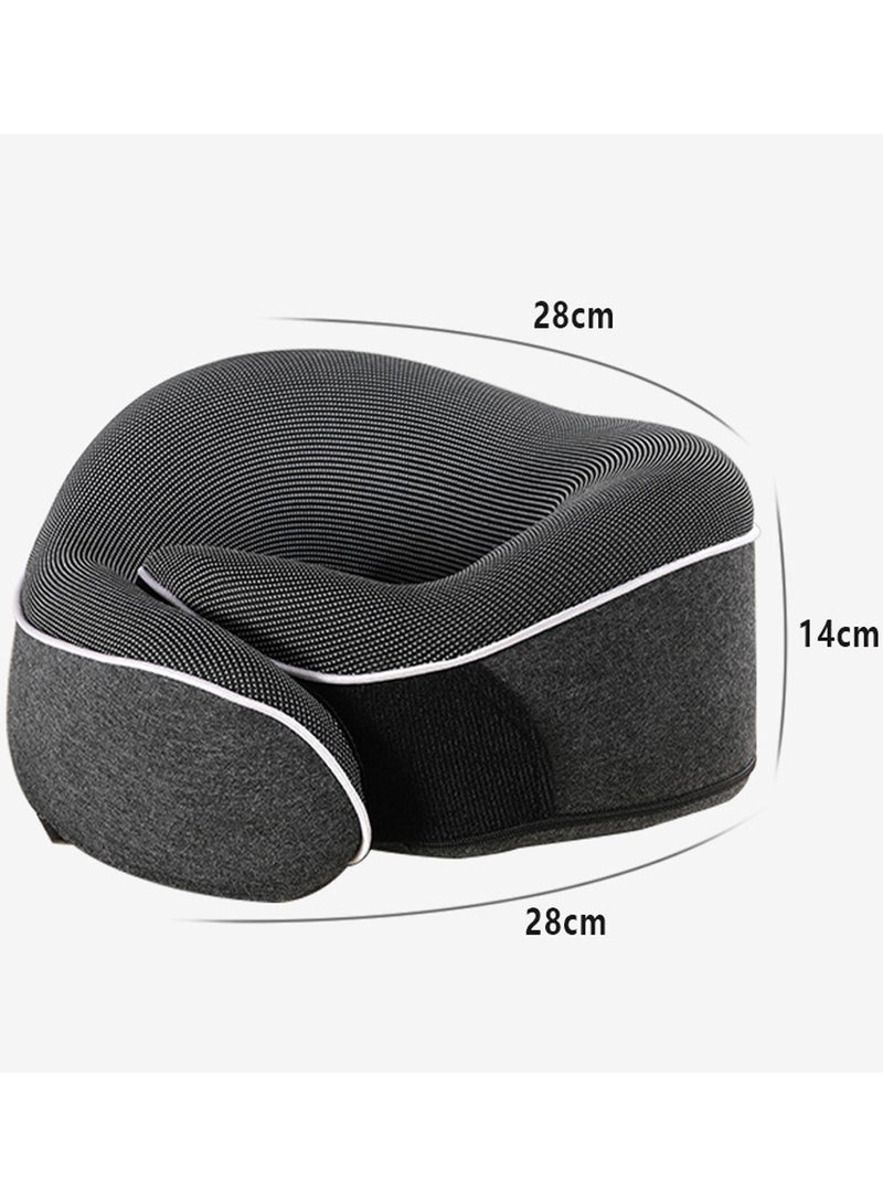 Travel Neck Pillow Memory Foam U Shaped Neck Support 100% Pure Memory Foam Pillow Ergonomic Design Soft Best Full Neck Surround Pillow Sleep for Airplane Car Office and Home Resting (Black)