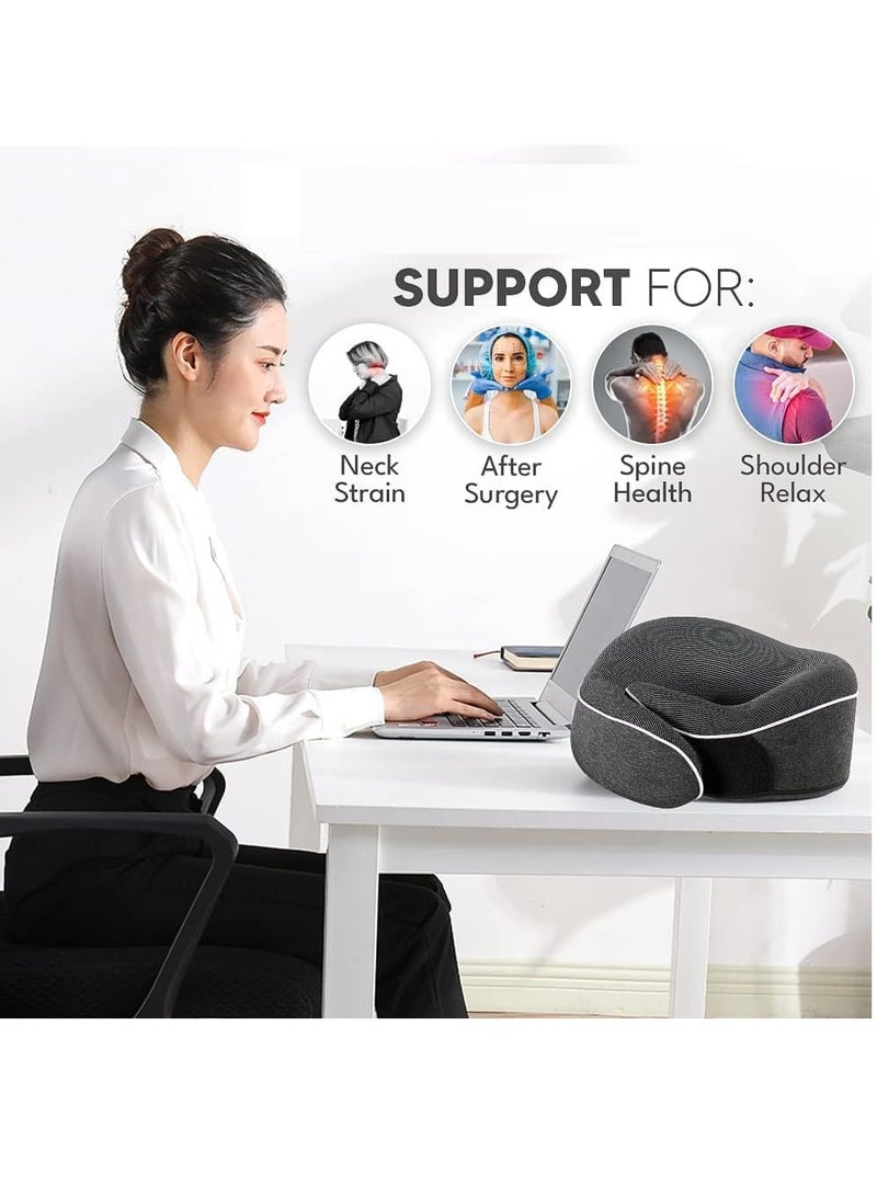 Travel Neck Pillow Memory Foam U Shaped Neck Support 100% Pure Memory Foam Pillow Ergonomic Design Soft Best Full Neck Surround Pillow Sleep for Airplane Car Office and Home Resting (Black)