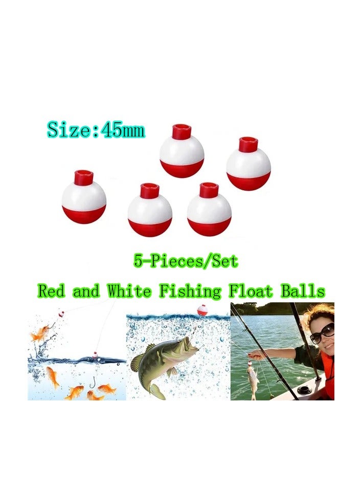 5-Pieces/Set 45mm Red and White Fishing Float Balls,Fishing Bobbers Drift Indicator,Float Balls Fishing Accessory Tool