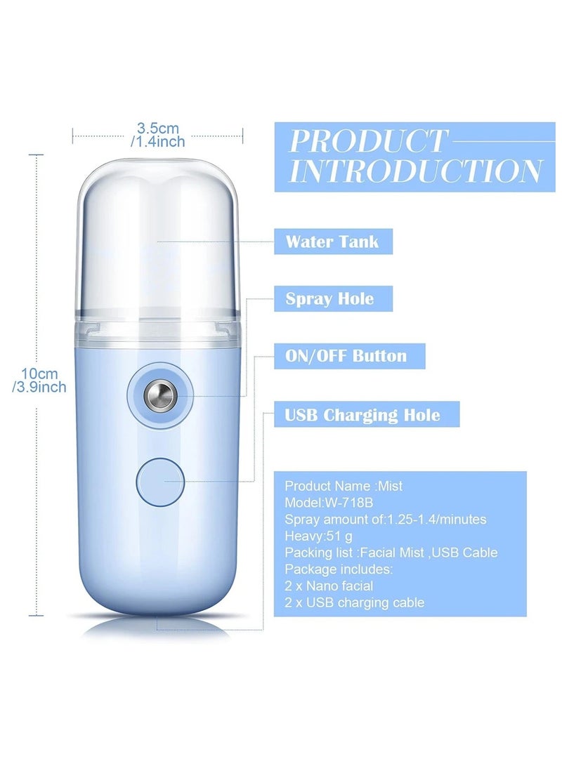 2 PCS Mini Portable Humidifier Facial Steamer Beauty Device Moisturizing Spray Cold Spray Appliance Rechargeable Nano Spray