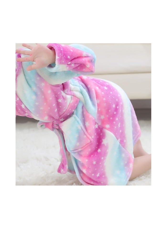 Kids Bathrobes Baby Girls Unicorn Design Bathrobes Hooded Nightgown Soft Fluffy Bathrobes Sleepwear For Baby Girls(8Y-9Y)
