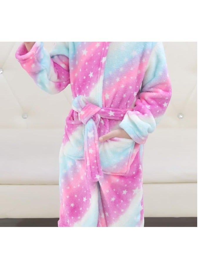 Kids Bathrobes Baby Girls Unicorn Design Bathrobes Hooded Nightgown Soft Fluffy Bathrobes Sleepwear For Baby Girls(8Y-9Y)