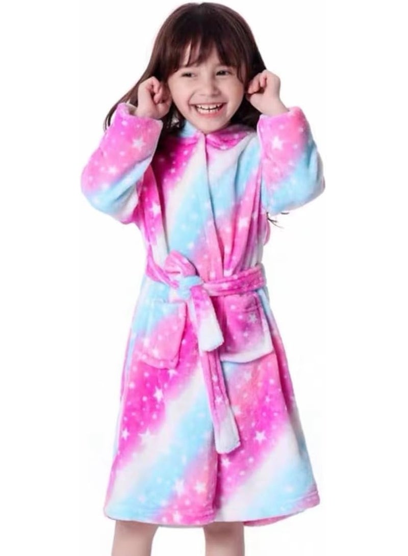 Kids Bathrobes Baby Girls Unicorn Design Bathrobes Hooded Nightgown Soft Fluffy Bathrobes Sleepwear For Baby Girls(6Y-7Y)