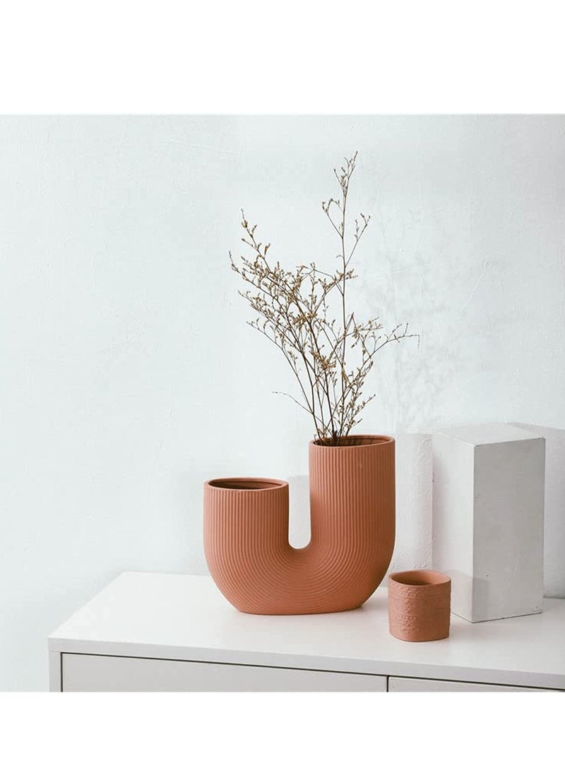 Dark Red  Ripple pattern U vase | with 10pcs vase fillers | Multi occasional Modern Minimalist Vase for Elegant Home Décor | Living Room Centerpiece | for Flower Arrangements | Ideal Gift