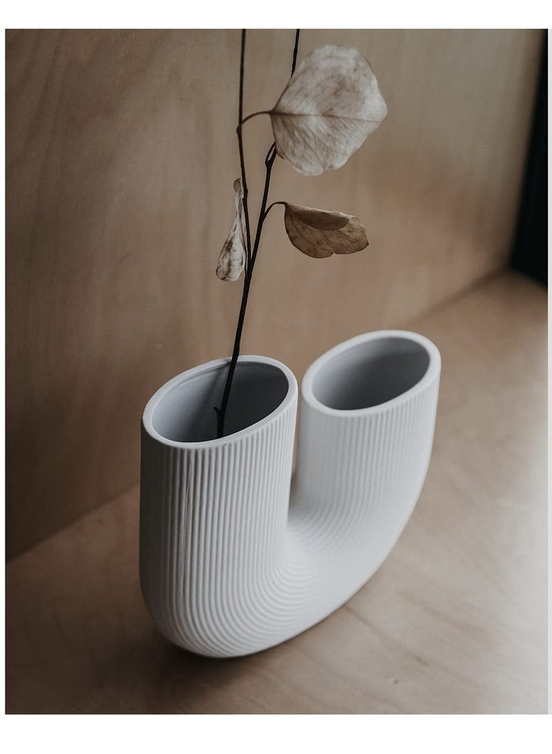 White Ripple pattern U vase |with 10pcs vase fillers| Multi occasional Modern Minimalist Flower Vase for Elegant Home Décor | Living Room Centerpiece | for Flower Arrangements | Ideal Gift