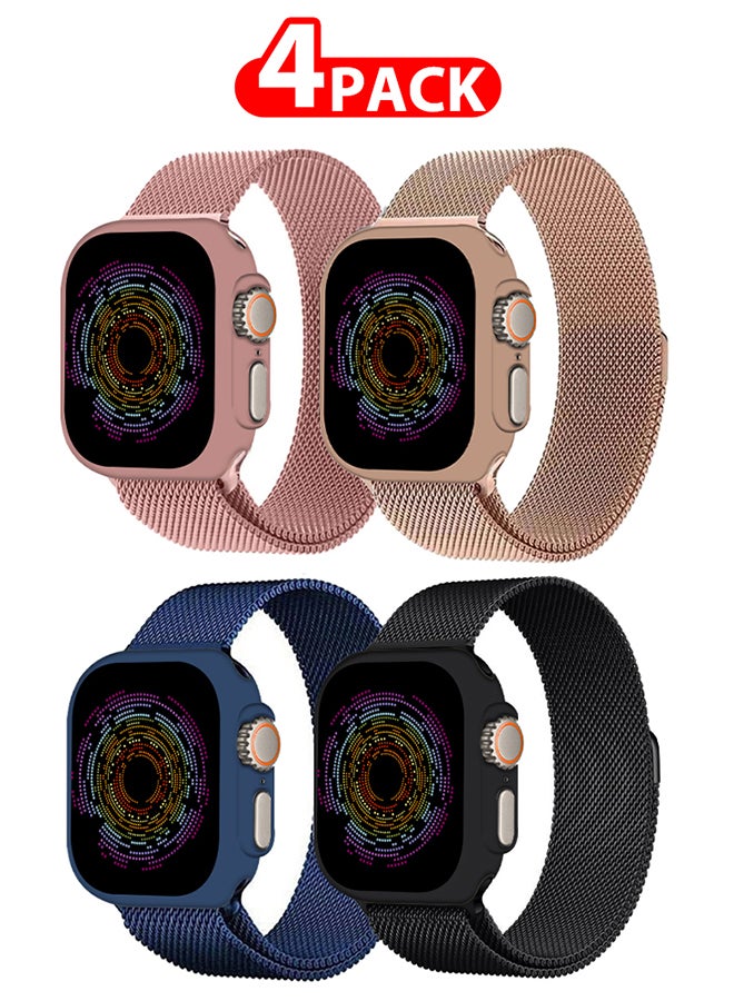 4 Pack Stainless Steel Milanese Loop Compatible With Apple Watch Band 42mm 44mm 45mm 49mm Men And Women Mesh Loop Magnetic Clasp Replacement For iWatch Bands Ultra2/Ultra/Series 9 8 7 SE 6 5 4 3 2 1 Multicolour