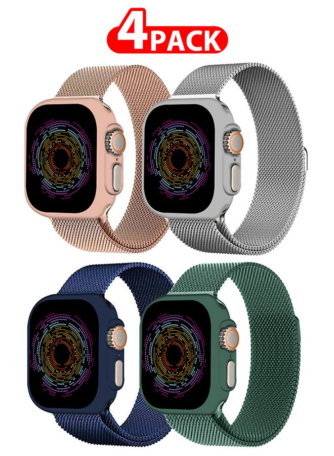 4 Pack Stainless Steel Milanese Loop Compatible With Apple Watch Band 42mm 44mm 45mm 49mm Men And Women Mesh Loop Magnetic Clasp Replacement For iWatch Bands Ultra2/Ultra/Series 9 8 7 SE 6 5 4 3 2 1 Multicolour