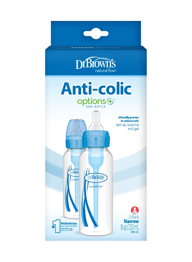 8 Oz/250 Ml Anti-Colic Pp Narrow Options+ Bottle - Blue, 2-Pack