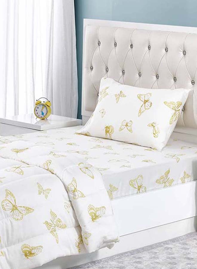Butterfly Fitted Sheet and Pillowcase Set, Yellow & White - 90x200 cm