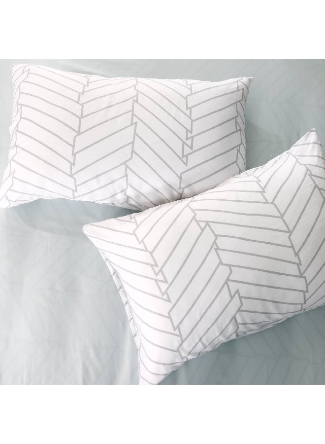 Chevron Fitted Sheet and Pillowcase Set, Silver & White - 200x200 cm