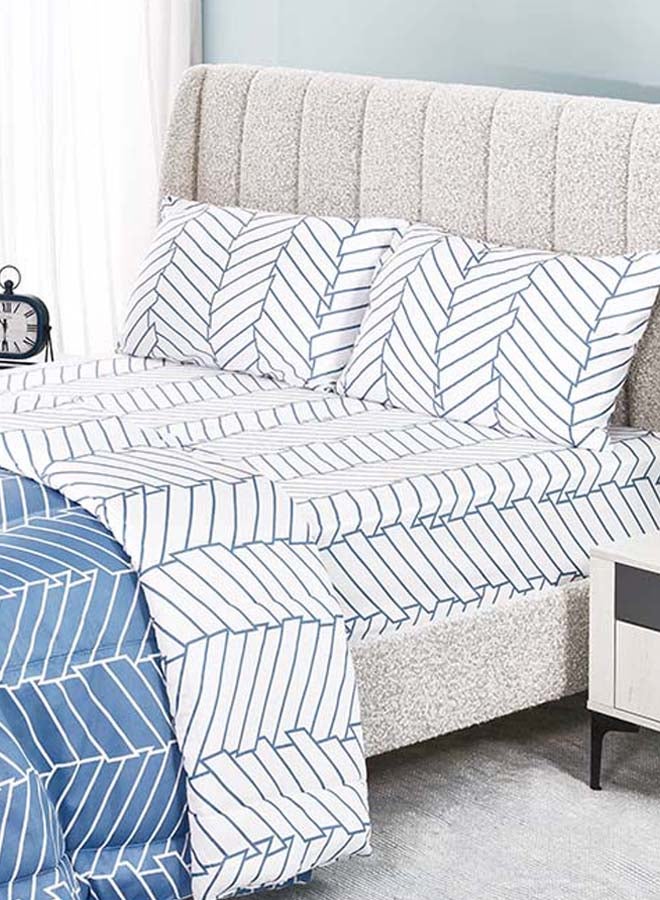 Chevron Fitted Sheet and Pillowcase Set, Tranquil Blue & White - 180x200 cm