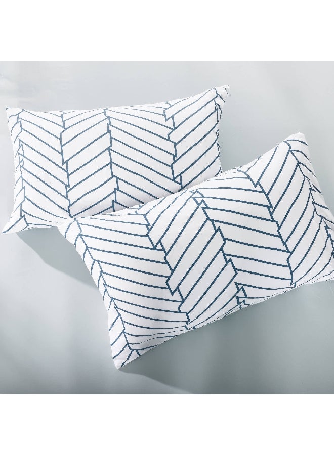 Chevron Fitted Sheet and Pillowcase Set, Tranquil Blue & White - 180x200 cm