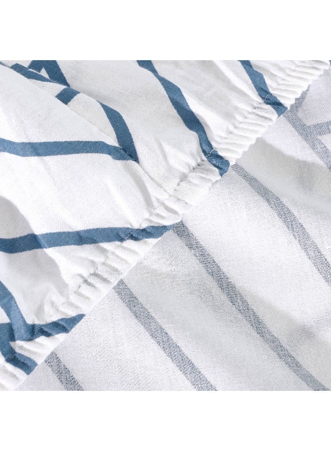 Chevron Fitted Sheet and Pillowcase Set, Tranquil Blue & White - 150x200 cm