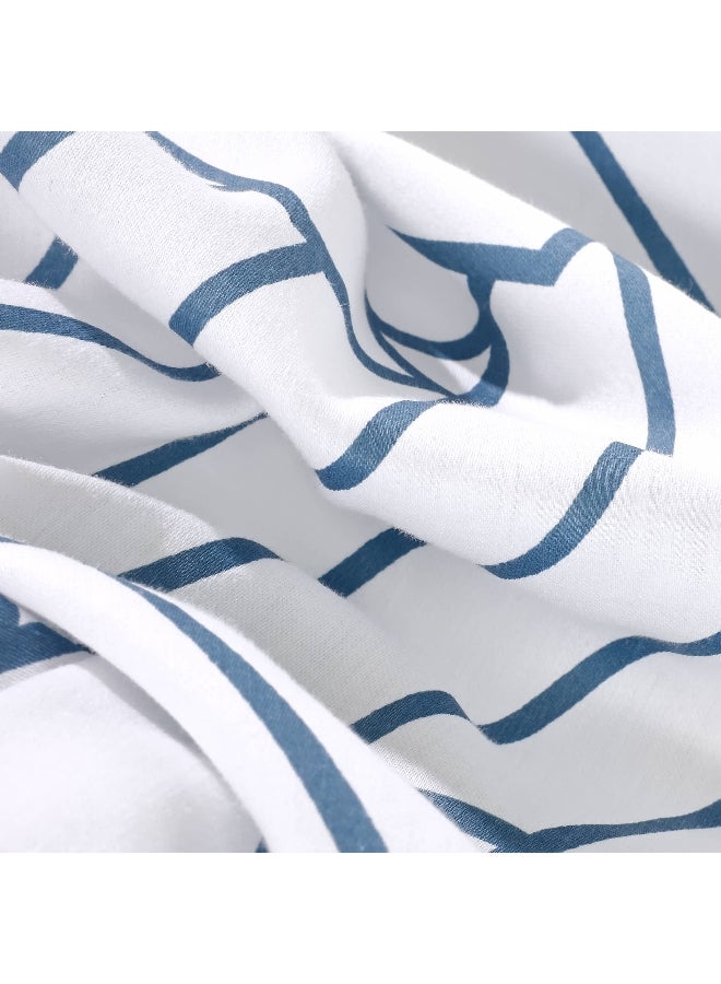 Chevron Fitted Sheet and Pillowcase Set, Tranquil Blue & White - 150x200 cm