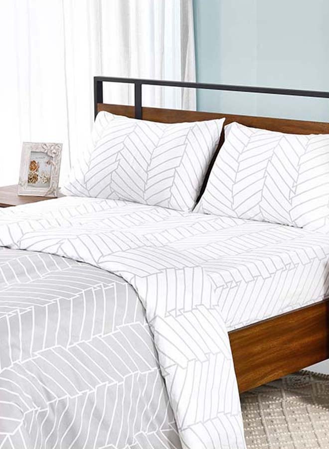 Chevron Fitted Sheet and Pillowcase Set, Silver & White - 180x200 cm