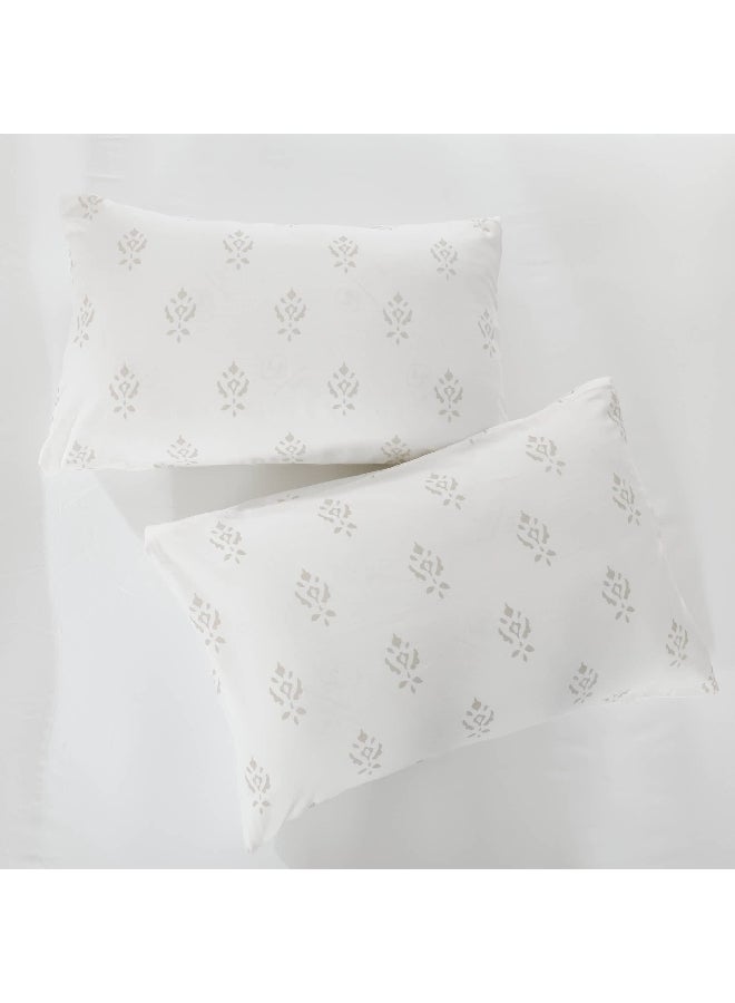 Indiana Fitted Sheet and Pillowcase Set, Beige & White - 200x200 cm