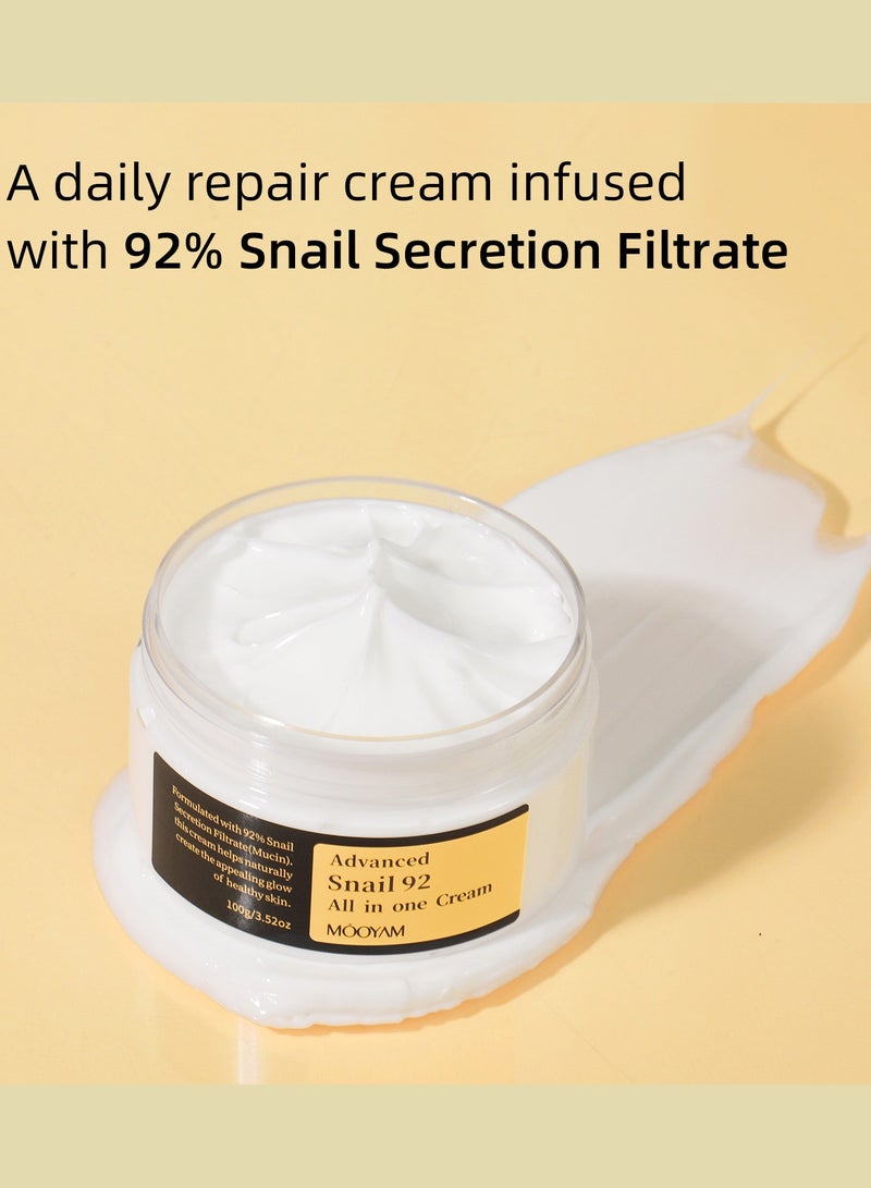 Advanced Snail 92 All In One Cream 100grams, 92% Snail Mucin Serum, Snail Mucin Moisturizer Face Cream For Women, Hydrating Face Cream For Dry And Sensitive Skin, No Parabens