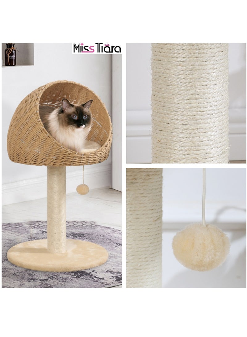 Modern Cat Tree Tower for Indoor Cats Solid Oak Cat Scratching Tree for Cats Manual Hand Woven Luxury Cat Condo, Unique High-end Design Cat Furniture Activity Centre, Easy Clean