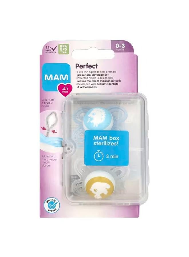 Perfect Pacifier, 0-3 Months, Boy, 2 Count