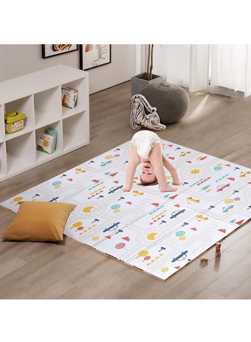 Baby Play Mat Foldable Foam Mat Kids Crawling Mat Extra Large Waterproof Play Mat for Babies Toddlers Kids Double Sided Pattern Foam Baby Mat for Indoor Outdoor 200x180x1.5cm (B)