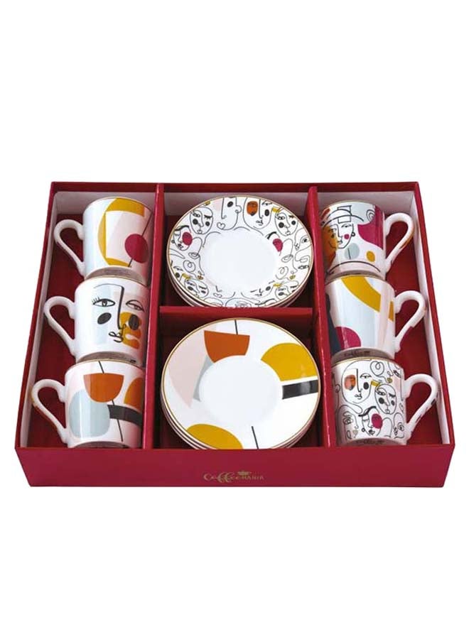 Modernism 6 Cup & Saucer Sets, Multicolour