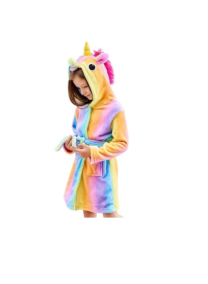Kids Bathrobes Baby Girls Unicorn Design Bathrobes Hooded Nightgown Soft Fluffy Bathrobes Sleepwear For Baby Girls(120)