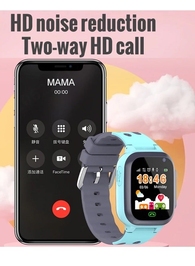 Kids Smart Watch With Calling Feature Support SIM Card  Waterproof Watch Phone for Children Kid Student One Button Speed Dial Voice Call Chat HD Touch Screen Offers Security Positioning Watch Blue