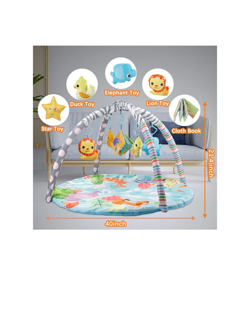 Baby Play Mat, Baby Play Gym for Sensory, Hearing,Visual Cognitive, Motor Skill Development Playmats & Floor Gyms with Thick Mats, Safety Easy Assemble & Disassemble, 5 Hanging Sound Toys