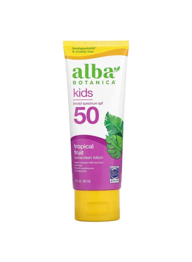 Kids Sunscreen Lotion, SPF 50, Tropical Fruit, 3 fl oz (89 ml)