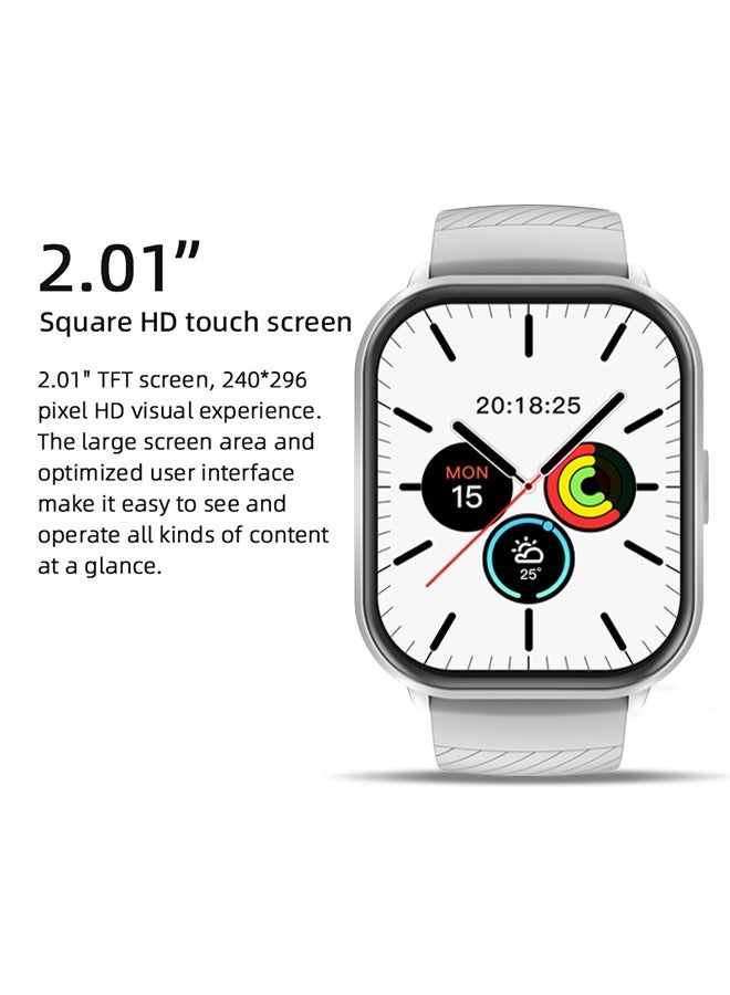 Casual Smartwatch For Women Men,2.1 inch Screen Fitness Tracker, Heart Rate Sleep Monitor IP68 Waterproof Sport Smartwatch,Silver