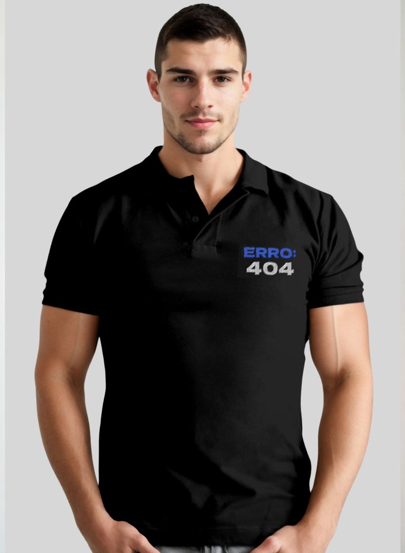 Error 404 Pocket Printed Black Polo TShirt