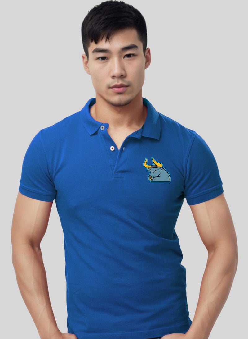 Bull Pocket Printed Blue Polo Tshirt