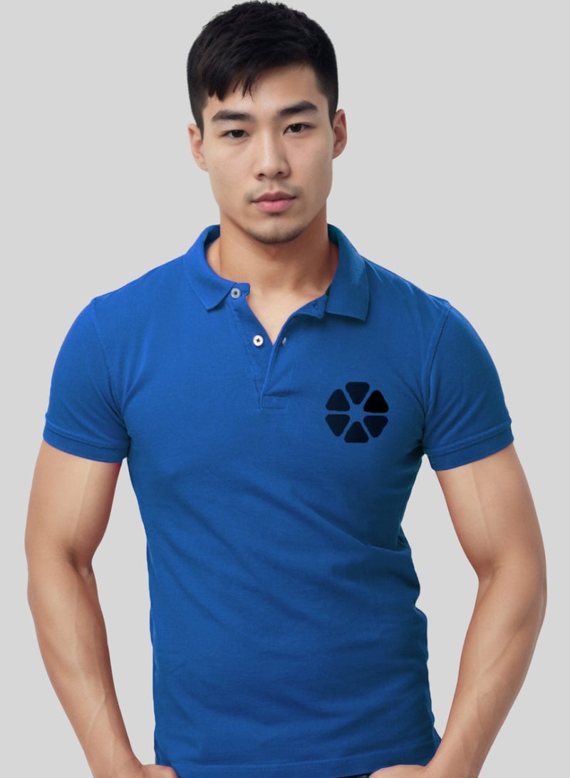 Flower Pocket Printed Blue Polo Tshirt